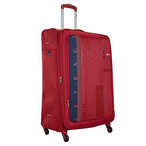 Image of Skybags Polyester 80.5 Cms Red 4 Wheels Spinner Softshell Sided Carry-On Luggage(Stairw81Crd), 51.5 Centimeters, 32 Centimeters, One Size,Medium + Large