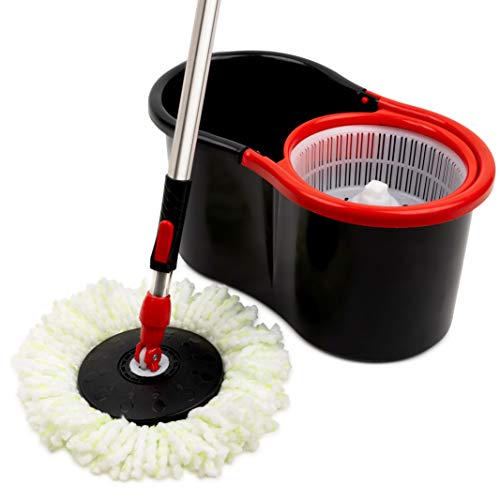 Mop and Bucket Set Strongest Heaviest Duty Mop - Best Floor Mop Easy To Use - For Professional Home Floor Cleaning System - 360 Spin Non Scratch Microfiber Wet Jet Mop With Integrated Wringer Bucket