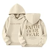 KEEVICI Cute Christian Graphic Hoodies For Girls Faith Over Fear Hoodie Kids Jesus Sweatshirt Religious Bible...