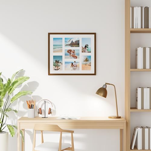 decorUhome 15x17 Picture Frames Collage Wall Decor, Display 7Pcs 4x6 Photos with Mat or 1Pcs 15x17 Unmatted, 7 4x6 Collage Picture Frames for Wall Mounting, Brown