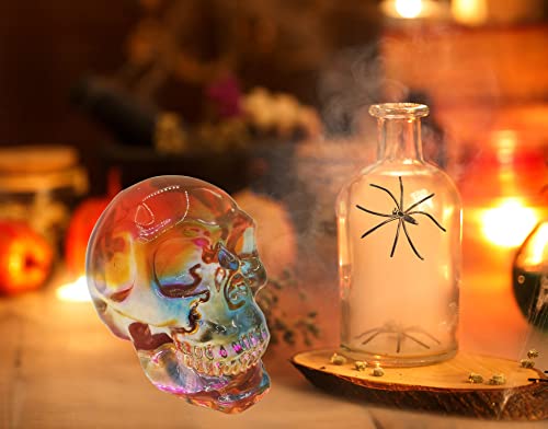 Fzbhro Crystal Skull Head Statues Clear Skull Figurines K9 Glass Skull Gemstone Halloween Decor Gifts For Women Plating Blue Red 2.8" #TOP1