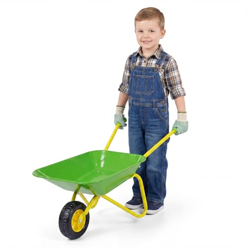 DREAMADE Schubkarre Kinder, Kinderschubkarre aus Metall, Gartenkarre (Grün)