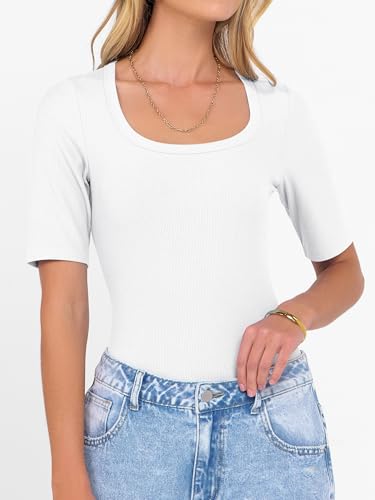 ANRABESS Womens Half Sleeve Tops Scoop Neck Ribbed Knit Slim Fitted Basic Tee Shirts Summer 2025 Trendy Fall Casual Clothes2