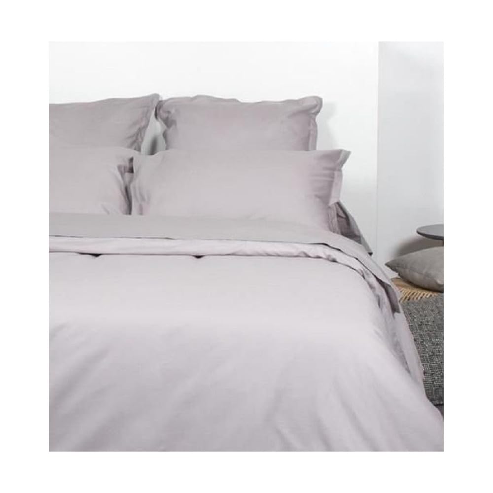 Housse de couette 240x280 cm gris souris unie en coton avec taies Alpes Blanc