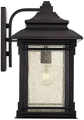 Franklin Iron Works Hickory Point Farmhouse Rustic Mission Outdoor Wall Light Fixture Bronze Lantern 16" Frosted Cream Glass For Exterior House Porch Patio Outside Deck Garage Yard Front Door Home #TOP6