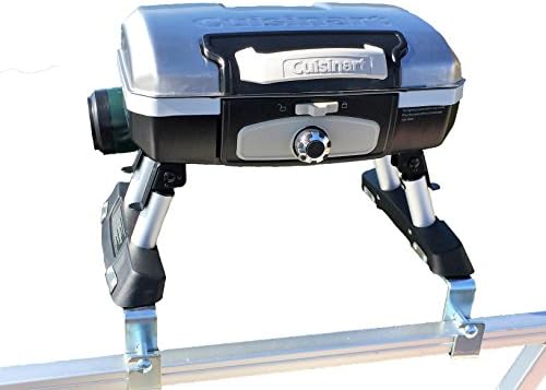 Cuisinart Grill Modified for Pontoon Boat with Arnall's Stainless Grill Bracket Set SILVER