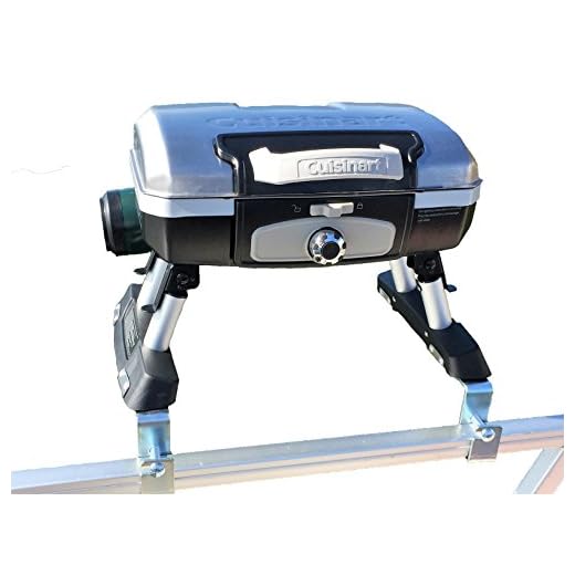 Cuisinart Grill Modified for Pontoon Boat with Arnall's Stainless Grill Bracket Set SILVER