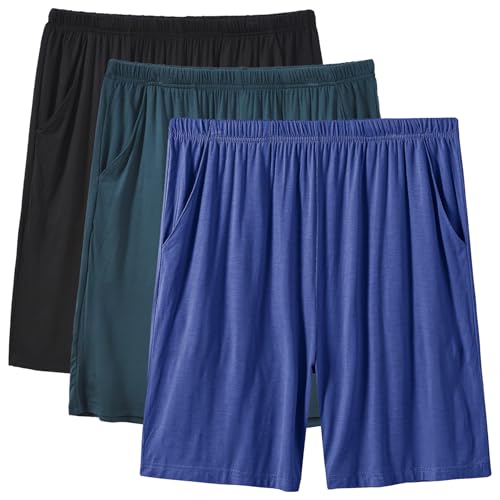 Image of JINSHI Men's Pajama Shorts Soft Comfortable Lightweight Elastic Drawstring Men Lounge Sleep Shorts with Pockets