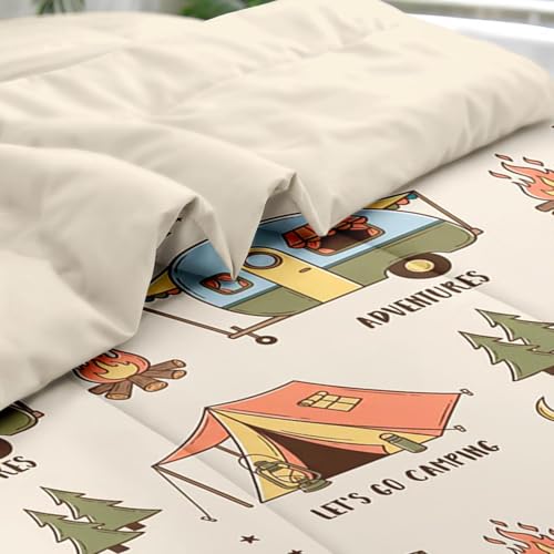 Pamnest Comforter Set Full Size, Summer Camp RV 7 Pcs Bedding for Kids and Adults, Camping Adventure Bed Sheet Sets with Fitted Sheet 2 Pillowcases & 2 Shams for Bedroom Bed Decor - Image 5