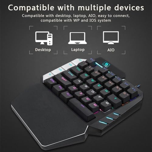 One Hand Non Mechanical Gaming Keyboard and Backlit Mouse Combo, USB Wired Rainbow Letters Glow Single Hand Mechanical Keyboard,Gaming Keyboard Set... - Image 5