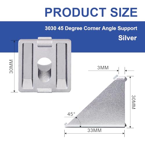 Image of 12pcs 3030 45 Degree Inside Corner Angle Support Bracket, 30x30 Aluminum Extrusion Connector Hardware Accessories T-Slot V-Slot Silver