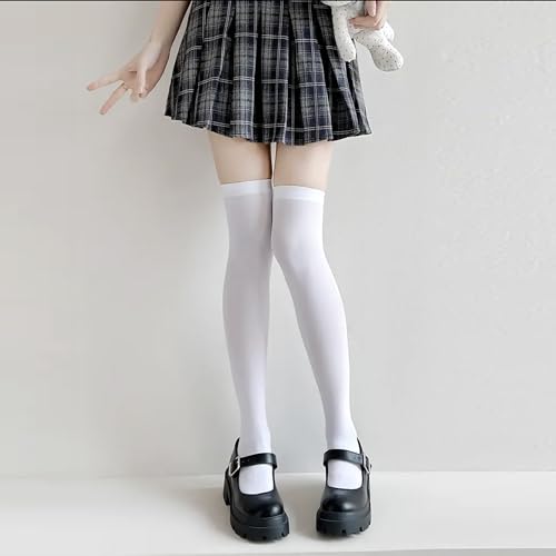 Image of Women's Non-Slip Thigh-High Socks High Stretch Nylon Compression Socks For Daily Wear, Work, Dates, Travel and Long-Term Standing(White Knee-High Socks)