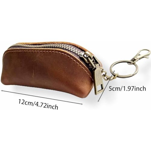 Mens Genuine Leather Coin Purse Metal Hook Key Ring Zipper Wallet Coin Holder Key Chain (Brown)2