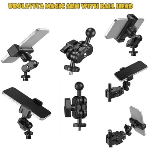 Image of BROLAVIYA Magic arm with 1 /4 External Thread to 17.4mm Spherical Ball Head Mount Adapter Compatible with Cameras, Super Clip, Tripod for 360-degree Rotation, and Flexible Positioning