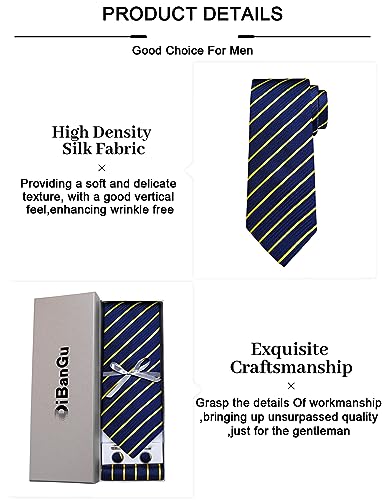 Image of DiBanGu Mens Striped Tie Silk Woven Necktie and Pocket Square Cufflinks Tie Clip Set Wedding Business Formal Gift Tie for Men