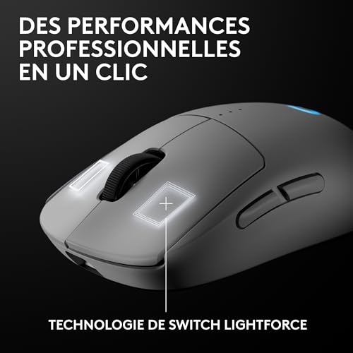 Logitech G PRO 2 LIGHTSPEED, souris de gaming sans fil, pour droitier ou gaucher, maximum de 4 boutons latéraux magnétiques personnalisables et commutables, capteur 44K DPI, recharge USB-C, PC/Mac - B