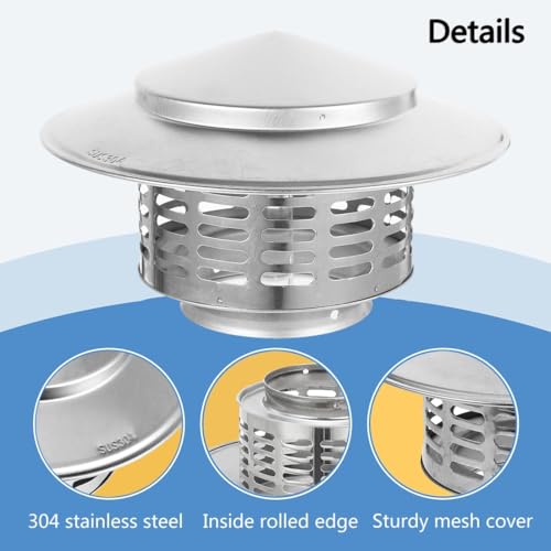 Pipe Rain Cover 1.6 in/2 in/2.5 in/3 in Roof Vent Cap, Chimney Flue Cover for Outside, All Weather Round Chimney Cap with Screen, 304 Stainless Steel Chimney Cowl(6.3 cm/2.5 in) - Thumbnail 6