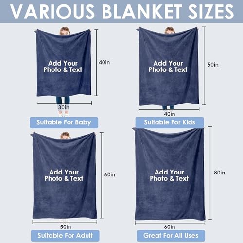 Aeekdook Custom Blanket with Picture, Picture Blankets Customized for Her Him, Custom Valentine's Day Birthday Gifts for Women Men, Photo Blankets Personalized(1 Photo with Text)