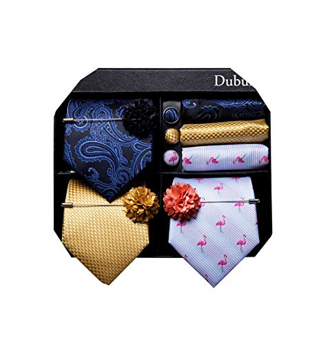Dubulle 3pcs Gift Tie Set for Men Silk Mens Elegant Necktie and Lapel Pin Pocket Square Cufflinks Set