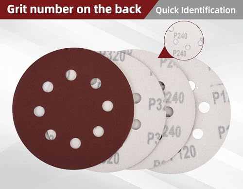 Schleifpapier 115mm Klett Körnung 120, 30 Stück 115mm Schleifscheiben für Exzenterschleifer(8 Loch)
