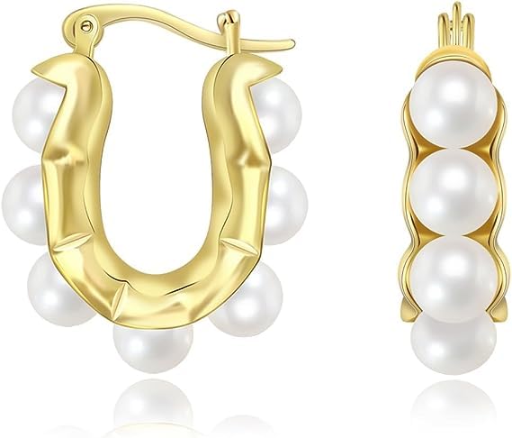 Faux Pearl Hoop Stud Earrings Twisted Rope Round Hoop Earrings for Women Lightweight Pearl Drop Earrings (B0CH6F4WHQ) Amazon Price History, Amazon Price Tracker
