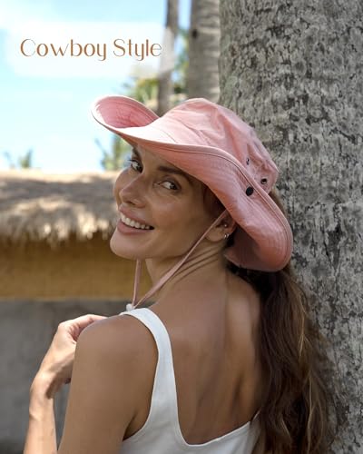 Image of FURTALK Sun Hats for Women Ponytail Wide Brim Summer Packable Cowboy Hat | 100% Nylon, Convertible Cowboy Style, Foldable & Packable, Adjustable Drawstring, Ideal for Hiking, Gardening, Beach Boating