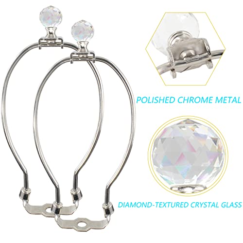Zorveiio 2 Set 8 Inch Lamp Harps And Finials, Heavy Duty Lamp Harp Holder Desk Lamp Harp With Crystal Lamp Finials, Lamp Accessories Harp For Lamp Shade - Silver #TOP1