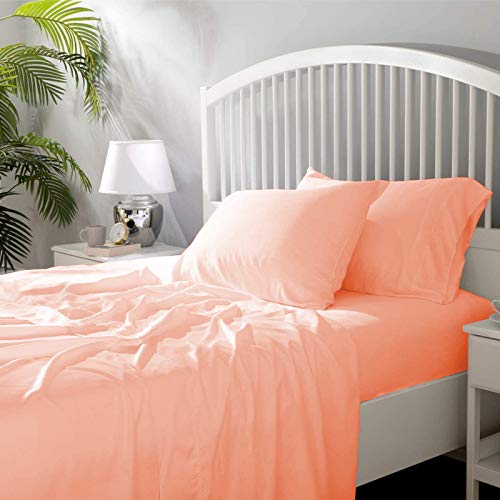 Image of YRM Bedding's - Egyptian Cotton Bedsheet 400-TC Premium Hotel Quality 1 Bedsheet (92x102) + 2 Pillow Covers (18x28) - (Queen Size, Peach (Blush) Color)