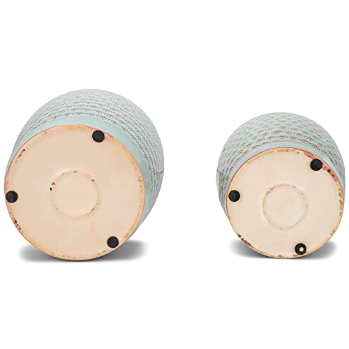 Napco Prism Embossed Ceramic Pot With Blue-Grey Glaze For Indoor Plants Planter With Saucer, 8X8, Mint Green And Fuchsia #TOP4