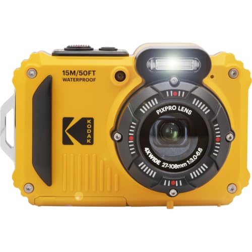 Image of Kodak PIXPRO WPZ2 Rugged Waterproof Shockproof Digital Camera 16MP 4X Optical Zoom 1080P Full HD Video, 2.7 LCD (Yellow), 32GB SD Card, Black Compact Case, Floating Strap, Bundle (7 Items)