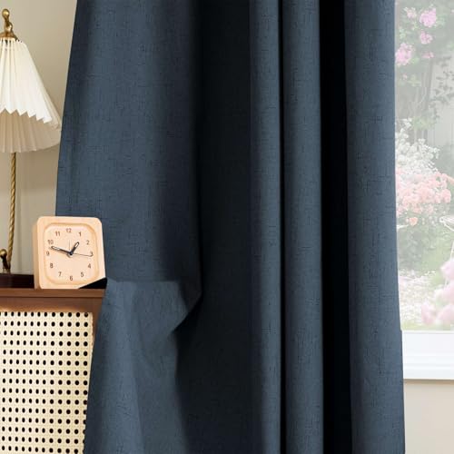 Image of H.VERSAILTEX 100% Blackout Curtains for Bedroom 63 Inches Long Grommet Linen Face Full Light Blocking Curtain Drapes for Living Room Thermal Linen Look Curtains 2 Panels Set, 52 inch W x 63 inch L, Navy