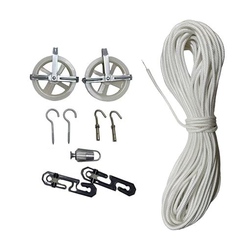 Upgraded Steel Wire Core Outdoors Clothesline Kit - 5 "Nylon Clothesline Pulley kit, 150 ft Polyester Ropes, Clothes line S Separator Spreader, Hook and Clothes line Tightener