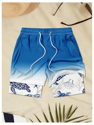 WDIRARA Men's Turtle Graphic Drawstring Waist Swim Trunks Quick Dry Beach Shorts with Compression Liner3