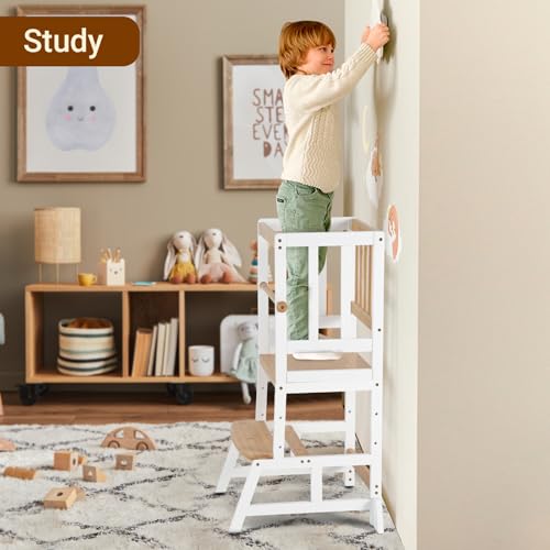 COSYLAND Height Adjustable Toddler Standing Tower for Kitchen - Kids Learning Stool Kitchen Nursery Helper Stand with Safety Rail - Strong and Lightweight Step Stool (Brown) by COSYLAND - Image 9