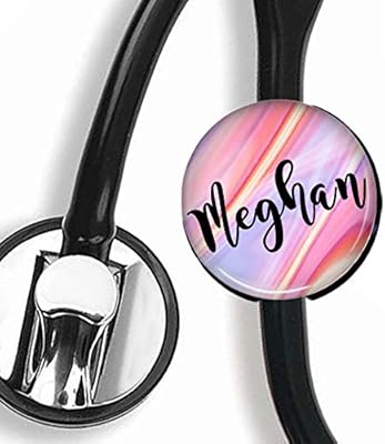 Stethoscope Tag - Orange Purple Pink Marble - Personalized Name - Steth ID Tag/Nurse Badge