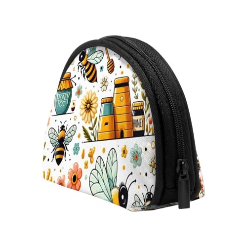 Portable Coin Purse Funny-Bee-Honey Mini Zippered Money Pouch Card Holder4