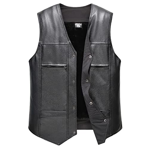 Veste chaude sans manches homme gilet moto cuir synthétique noir XL