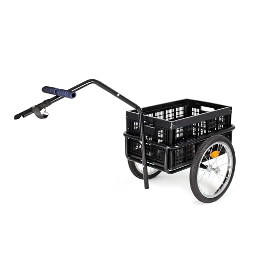 Wiltec Fahrrad Lastenanhänger 145x57,5x73 cm bis 50 kg, Fahrradanhänger mit Transportkiste, Schnellkupplung und Luftreifen, Handwagen Anhänger für Fahrrad