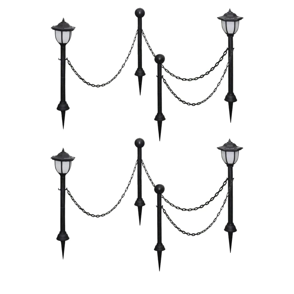 vidaXL 4X Lampioncini Solari da Esterni con Catena di Recinzione e Paletti Giardino Faretti Lampade Decorazione Luci Notturne Ecologiche Bianche