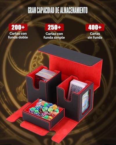 Miniatura 2 de Azyvum Deck Box Para Magic The Gathering, Con Ventana De Visualización, Magic Commander Deck Caja De Cartas Coleccionables Para 200 Cartas Con Compartimento Para Dados 4 Divisores