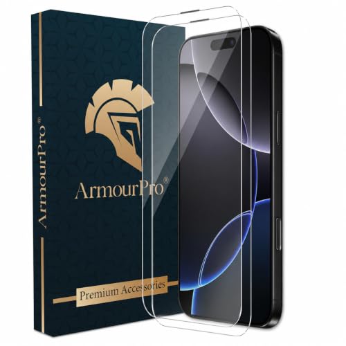 Image of ArmourPro Borderless Tempered Glass for iPhone 16 and iPhone 15, Pack of 2 Clear Screen Protector with Anti-Dust Speaker Mesh, 9H Anti-Scratch, HD Clarity, Case Friendly, Easy Installation Kit