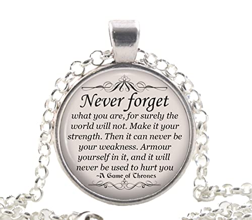 Image of Game of Thrones Quote Necklace, The Lone Wolf Inspirational Quote Pendant, TV Series Silver Jewellery Gift Idea for Women