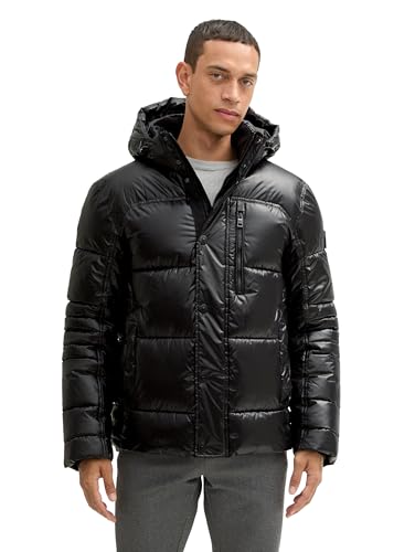 TOM TAILOR Herren Puffer Winterjacke mit Abnehmbarer Kapuze, 36459 - Shiny Black, XXL – Ansicht 1