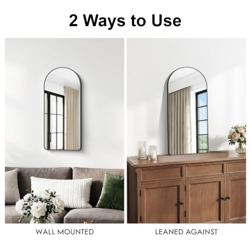 Image of BONEWEI Arched Wall Mirror,18x36 inch Black Arched Mirror Bathroom,Vanity Mirror for Over Sink Metal Frame,Tempered Glass Arch Mirrors for Bedroom,Entryway,Living Room,Home Decor Shatter-Proof