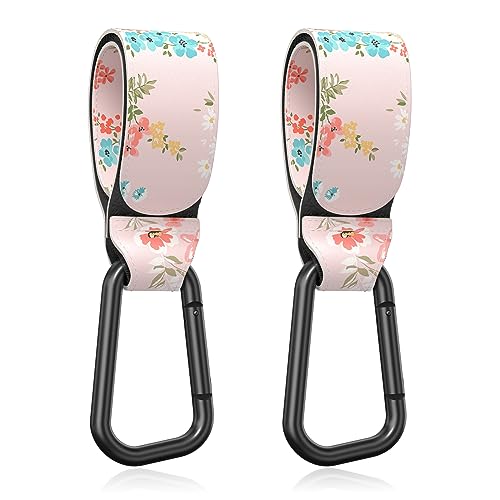 Image of Gukeniu Baby Stroller Hooks for Hanging Bags, Universal Stroller Clips Accessories, Mommy Hook for Diaper Bag, Shopping Cart, Purse, Backpack - 2 Pack, Pink Flower