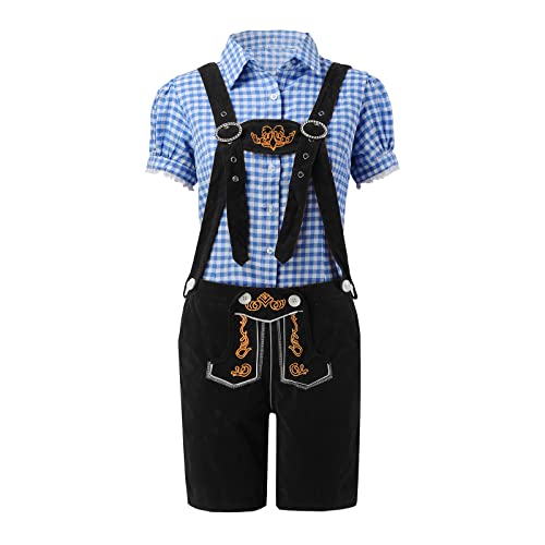 Traje de Oktoberfest para mujer con camisa a cuadros y pantalón cómodo para la fiesta de la cerveza 5