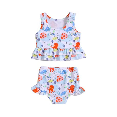 Little Girls Swimsuit Sleeveless Ruffle Top & Shorts Two Piece Tankinis Set Kids Swimwear Bathing