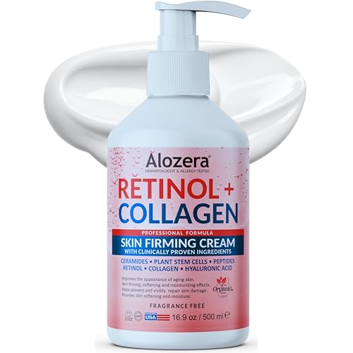 Alozera Skin Firming Retinol Collagen Face & Body Lotion with Stem Cells for Aging Skin and Wrinkles, Non-Greasy, Lightweight Moisturizer, Fragrance-Free, 16.9 oz