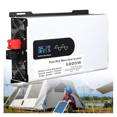 2500W Peak 5000W Pure Sine Wave Power Inverter Charger,DC 12V 24V 48V to 110V/220V AC for Home RV Camper with LCD Display,Low Frequency Power Inverter(48vto110v)