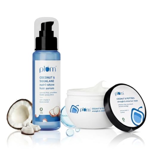 Plum Coconut Smooth & Shine Hair Care Combo | Nutri-Shine Hair Serum 75ml + Coconut Hair Mask 200g for Frizz Control, Deep Nourishment & Soft Silky Hair-picture-40